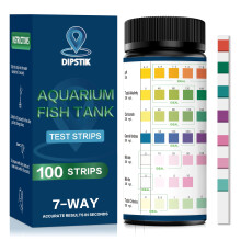 DIPSTIK Aquarium Test Strips, 7-Way Freshwater Saltwater Fish Tank Pond Test Kit, 100 Strips, Nitrate, Nitrite, Chlorine, Hardness, Alkalinity, Carbo