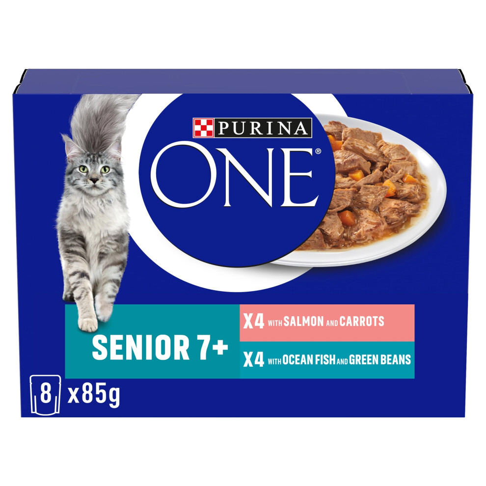 Purina One Senior 7+ Mini Fillets Salmon & Ocean Fish Wet Cat Food 8X85g (Pack Of 5)
