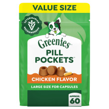 Greenies Pill Pockets for Dogs Capsule Size Natural Soft Dog Treats Chicken Flavor, 15.8 oz. Pack (60 Treats)