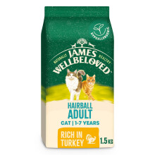 James Wellbeloved Hypoallergenic Dry Cat Food for Adult Cats Hairball Turkey 1.5 kg