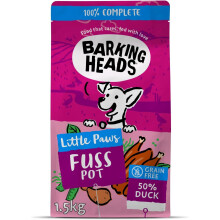 Barking Heads Complete Dry Dog Food 1.5kg - Adult Little Paws (Small Breed) Fuss Pot Duck - Natural Grain Free Hypoallergenic for Fussy Eaters & Sens