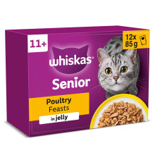 WHISKAS Senior 11+ Poultry Feasts Wet Cat Food Pouches in Jelly 12 x 85g (Pack of 4)
