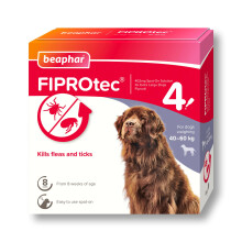 Beaphar - FIPROtec Spot-On Flea & Tick Treatment for Extra Large Dogs 40-60kg – 4 Pipettes - Kills Fleas & Ticks – Veterinary Medicine - Easy to A