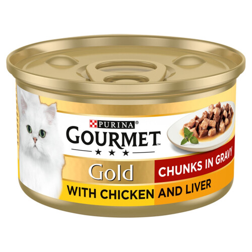 GOURMET Gold Chunks in Gravy Chicken and Liver Wet Cat Food 85g (Pack ...