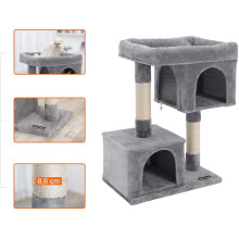 Feandrea Cat Tree Tower, 84 cm, L, for Large Cats up to 7 kg, Large Perch, 2 Caves, Scratching Post, Light Grey PCT61WV2