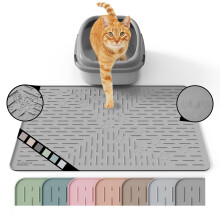 OHMO Cat Litter Mat for Litter Tray, Paw Pattern, 60x40cm, Dark Grey | Granule-Trapping Texture, Premium Silicone, Waterproof Floor Guard