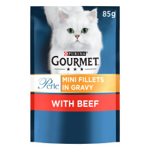 Gourmet Mini Fillets in Gravy Beef Wet Food Pouch for Adult Cat, 24 x 85g