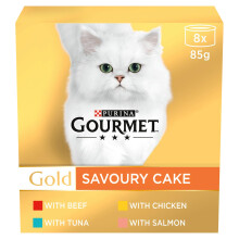 GOURMET Gold Savoury Cake Meat and Fish Variety Wet Cat Food 8x85g (Pack of 6)