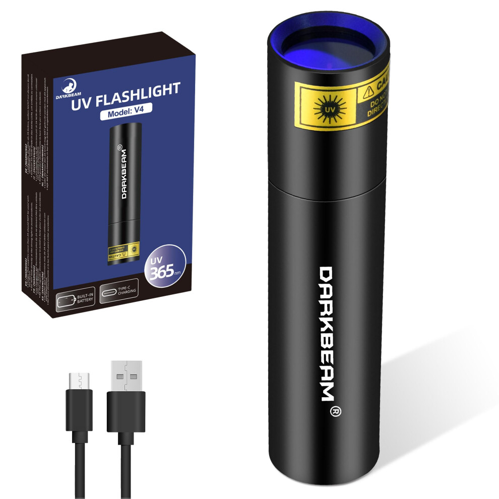Darkbeam Uv Torch 365Nm Black Light Woods Lamp, Usb Rechargeable Blacklight Led Ultraviolet Flashlight, Mini Portable Detector For Pet Urine