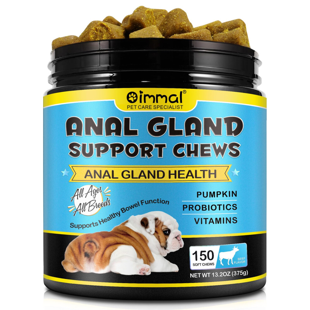 Oimmal Anal Gland Soft Chews For Dogs, 150Pcs Dog Anal Gland Chews With Pumpkin, Digestive Enzyme & Probiotics Support Healthy Bowel Function - Fib