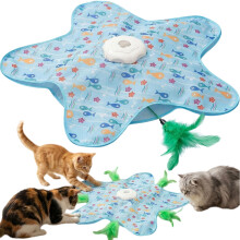 Speedy Panther Interactive Cat Toy with Moving Feather, Automatic Hide and Seek Toy for Indoor Cats Adult Kitten, Mouse Squeaky, USB Rechargeable, Bl