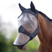 Harrison Howard CareMaster Horse Fly Mask Long Nose with Ears Full Face Black/Silver Retro Small Pony