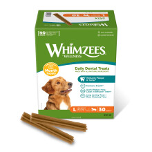 WHIMZEES Stix L, Month Box, 30 Pieces – Dog Dental Stix, Size L, Dog Dental Sticks for Large Breeds, Natural and Grain Free, Rawhide-Free, Vegetaria