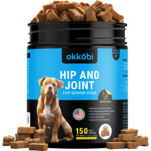 OKKÖBI Glucosamine HCL & Hip and Joint Chews for Dogs - 150 pcs - Advanced Hip and Joint Support for Senior Dogs -With MSM & Green Lipped Mu