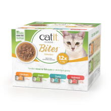 Catit Cuisine Bites, Variety Pack in Gravy, Grain Free Wet Cat Food for Adult Cats, High Meat Tinned Cat Food in Gravy