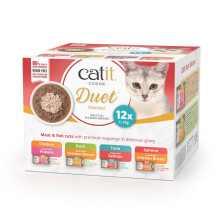 Catit Cuisine Duet, Variety Pack, Grain Free Wet Cat Food for Adult Cats, High Meat Tinned Cat Food in Gravy