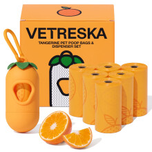 VETRESKA Orange Scented Dog Poop Bags with Holder - 105 Extra Thick & Large Leak Proof Pet Waste Bags | Refill Roll for Dog Walking, Cat Lit