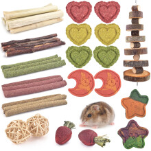 ERKOON Rabbit Treats Boredom Breaker, 34 Pcs Chew Treats for Rabbits,Rat,Chinchilla,Guinea Pig Teeth Grinding Toys Timothy Hay Sticks Apple