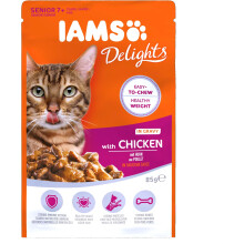 IAMS Delights Complete Wet Cat Food for Senior 7+ Cats Chicken in Gravy Pouch 85 g (Pack of 6)