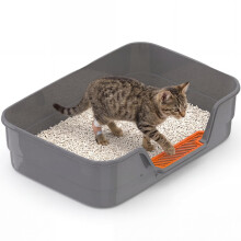 Suhaco Large Cat Litter Tray with High Sides & Low Entry Spacious 60x40x16CM Open Design for Elderly Cats & Kittens Easy Clean Cat Litter Box(Gray)