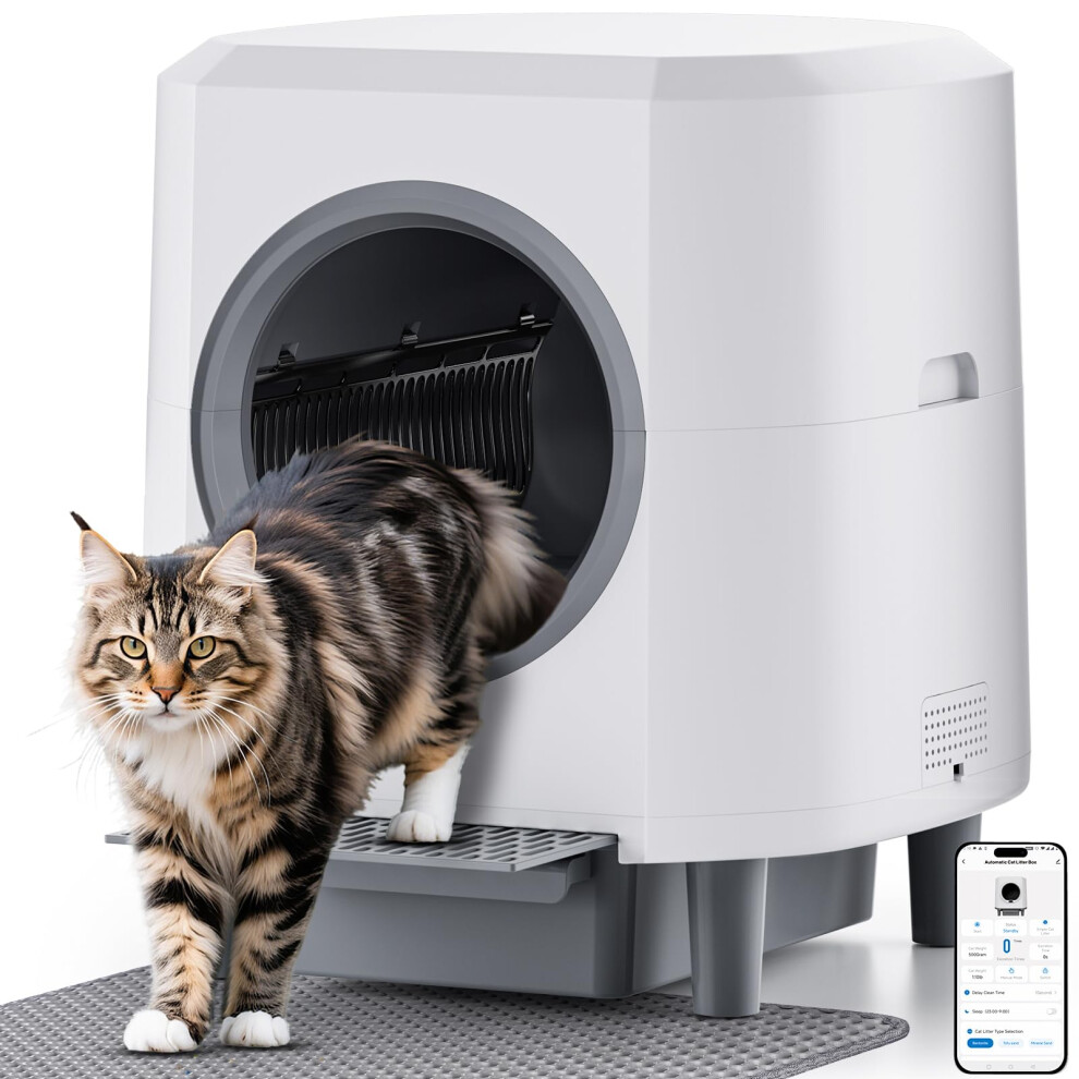 Ellenpent Automatic Cat Litter Tray Self-Cleaning Litter Box Odor Control, 90L Large Capacity With App Control And 10 Safety Sensor, For Mu