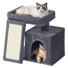 Feandrea Small Cat Tree, Cat Tower Condo for Kittens, Scratching Ramp, Top Perch, Cave, 50.2 x 30 x 44.6 cm, Dark Grey PCT010GS01