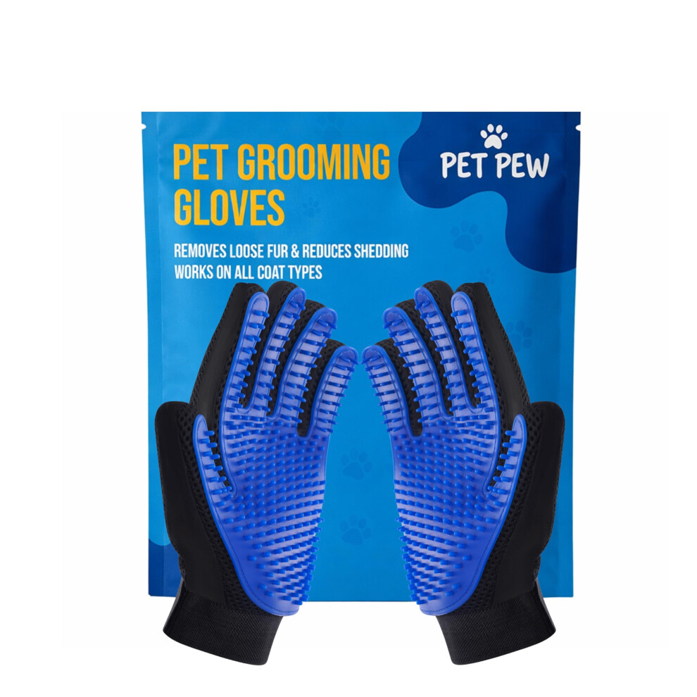 Pet Pew [Upgraded] Grooming Gloves For Dogs & Cats – Premium Deshedding & Massage Mitt With 260 Silicone Tips – Gentle Hair Remover Glove For Long,