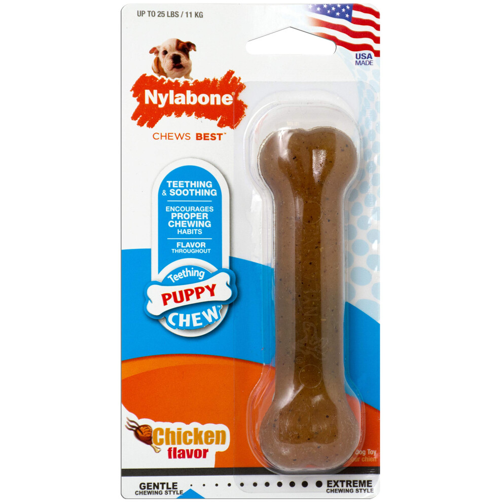 Nylabone Gentle Puppy Dog Teething Chew Toy Bone, Chicken Flavour, Small, For Puppies Up To 11 Kg