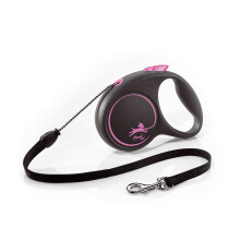 flexi Black Design M | 5 m retractable cord leash for dogs up to 20 kg | Black/pink | Retractable dog lead | Weight: 200 g | Dimensions: 10