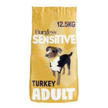 Burgess Sensitive Hypoallergenic Dog Food Adult British Turkey and Rice 12.5kg, transparent