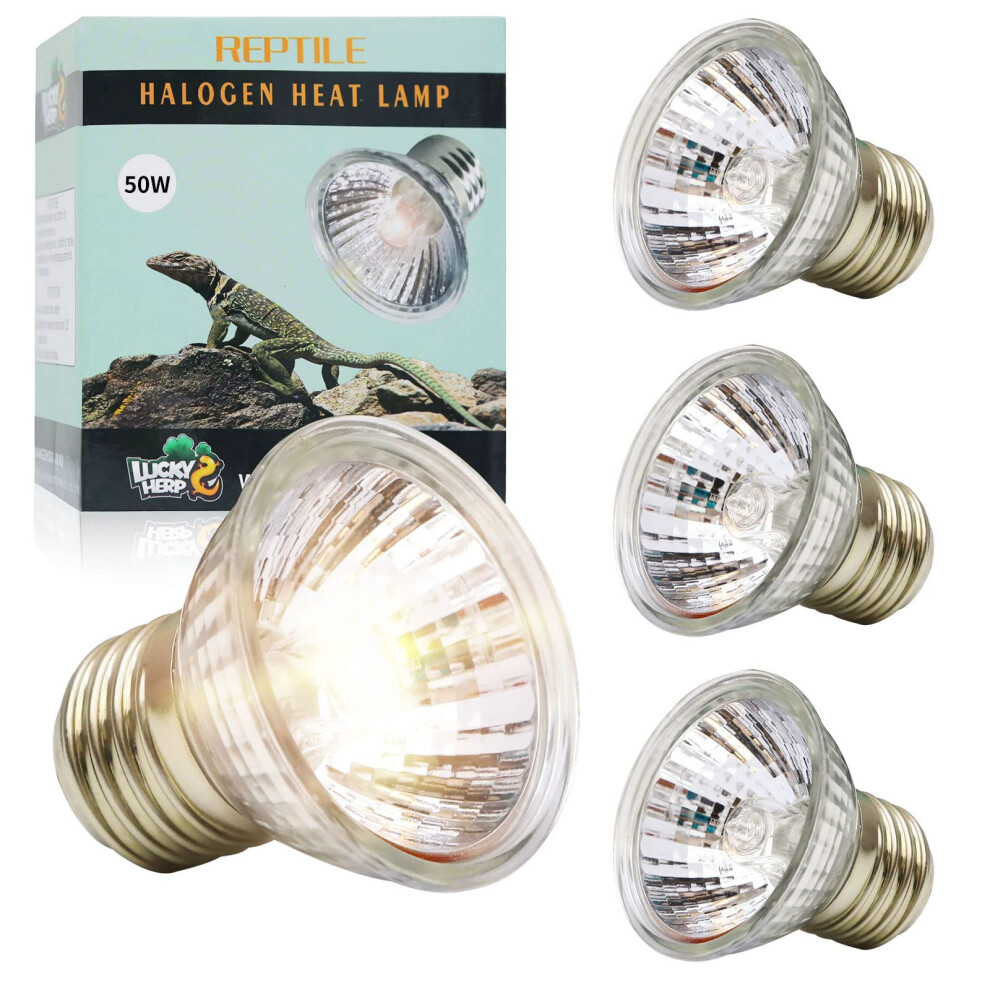 Lucky Herp Reptile Heat Lamp Bulb 50W 4Pack, Uva Uvb Basking Lamp Bulb For Tortoise, E27 Halogen Heat Light For Turtle, Lizard, Bearded Drag