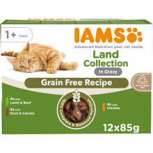 IAMS Grain Free Adult Wet Cat Food Meat Variety Mix in Gravy 12 x 85g - No Added