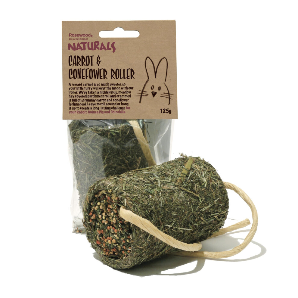 Rosewood Naturals Carrot & Coneflower Roller, Small Animal Treat And Gnaw Toy For Rabbits, Guinea Pigs, Chinchillas, Degus, Hamsters, Gerbils, Mice A