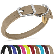 OOPSDOGGY Rolled Leather Dog Collar Soft Roll Collars for Small Medium Large Dogs Puppy (Beige, XXS, 7"-9")