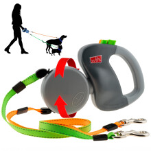 STDDV2GO Dual Doggie Retractable, Gray Retractable leash for 2 dogs
