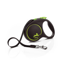 flexi Black Design M | 5 m retractable tape leash for dogs up to 25 kg | Black/green | Retractable dog lead | Weight: 240 g | Dimensions: 11.2 x 16.