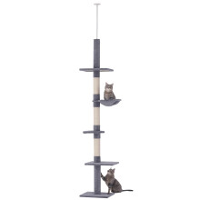 PawHut Floor to Ceiling Cat Tree for Indoor Cats 5-Tier Kitty Tower Grey