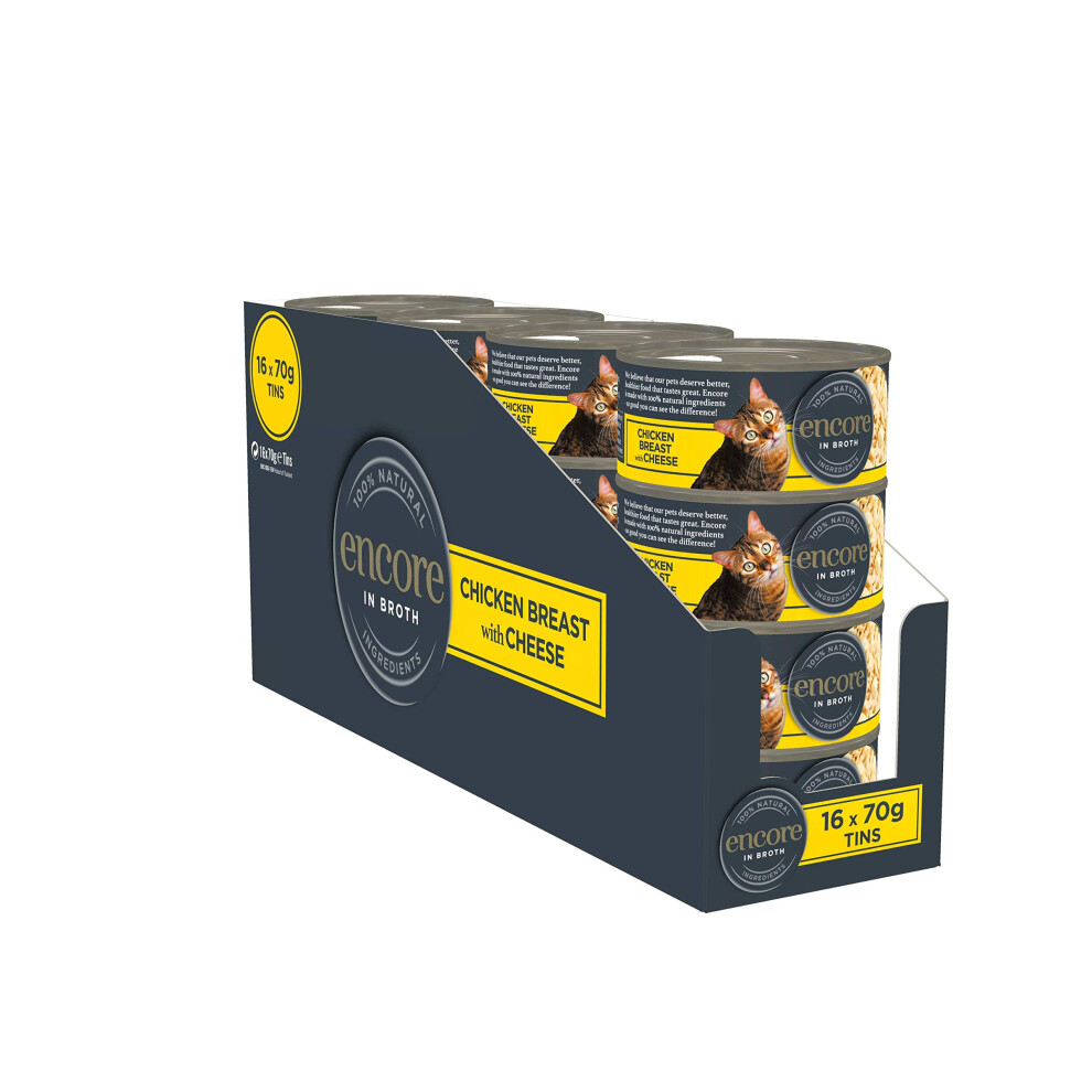 Encore 100% Natural Wet Cat Food, Chicken Breast With Cheese In 70 G Tins (Pack