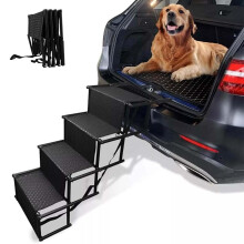 4 Steps Folding Portable Dog Ramp for cars with Non-Slip & Waterproof,Steps Car Boot Access Ladder for Pet Dog Cat,Oxford Cloth