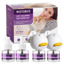 WOTOBVZ Cat Calming Plug-in, 6-in-1 Cat Calming Diffuser Pheromone Relaxants & Anxiety Relief, Equipped with 2 Diffusers + 4 Refills (48ml), 120 Day