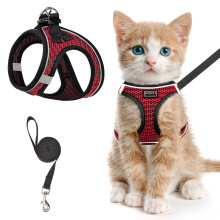 Cat Harness and Lead Set for Walking Escape Proof, Adjustable Kitten Vest Harness Reflective Soft Mesh Puppy Vest for Outdoor, Comfort Fit