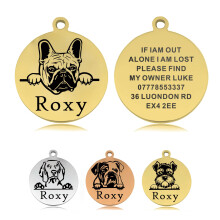 Dog Personalized Stainless Steel Tags for Pets (Gold, Round)