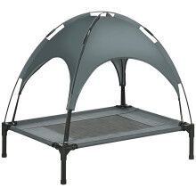 PawHut 76cm Elevated Dog Bed Cooling Raised Pet Cot UV Protection Canopy Grey