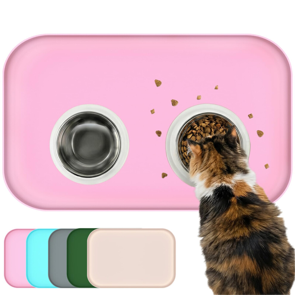 Bleswin Waterproof Silicone Pet Feeding Mat With Raised Edge,Non-Skid Spill Proof Dog Bowl Mats, Easy Clean Cat Bowls Placemat For Cats And