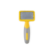Ancol Ergo Animal Slicker Brush - Grey and Yellow Pet Grooming Tool for Rabbits Guinea Pigs Dogs and Cats - Soft Bristles for Face and Ears - Ergonom