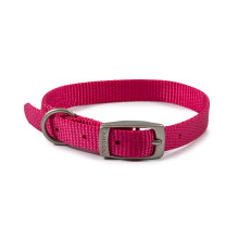 Ancol Viva Lightweight Dog Collar with Satin Buckle - Pink - Adjustable Weatherproof Poly Weave Puppy Neckband - 20-26cm / Size 1