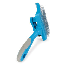 Ancol Ergo Self Cleaning Slicker Brush - Blue Grooming Tool for Dogs and Cats - Retractable Pins for Easy Cleaning - Removes Mats and Tangles - Ideal