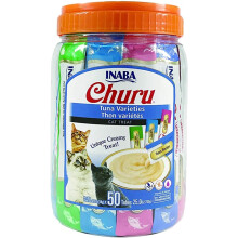 INABA Churu Cat Treat - Variety Bucket 700g (50 x 14g) / Tuna Flavour, Soft & Creamy Cat Treat, Delicious & Healthy Snack 6 Calories Per Sti