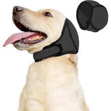 Dog Ear Muffs & No Shake Ear Wrap for Hematoma, Bathing, Drying, Swim& Noise Anxiety Relief- Elastic Waterproof Ear Protector with Calming Hoodie Des