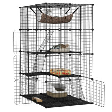 Maxmass Large Cat Cage, Indoor DIY Cat Enclosure with Hammock, Ladders, Doors, Sky Window, Detachable Metal Wire Cat House Pet Shelter Crate Pet Kenn